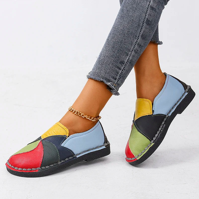 Women Genuine Leather Loafers Mixed Colours Spring Moccasins Casual Shoes