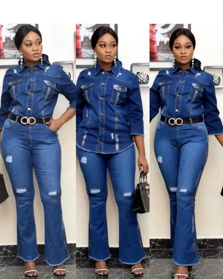 Two Piece Women Denim Suit