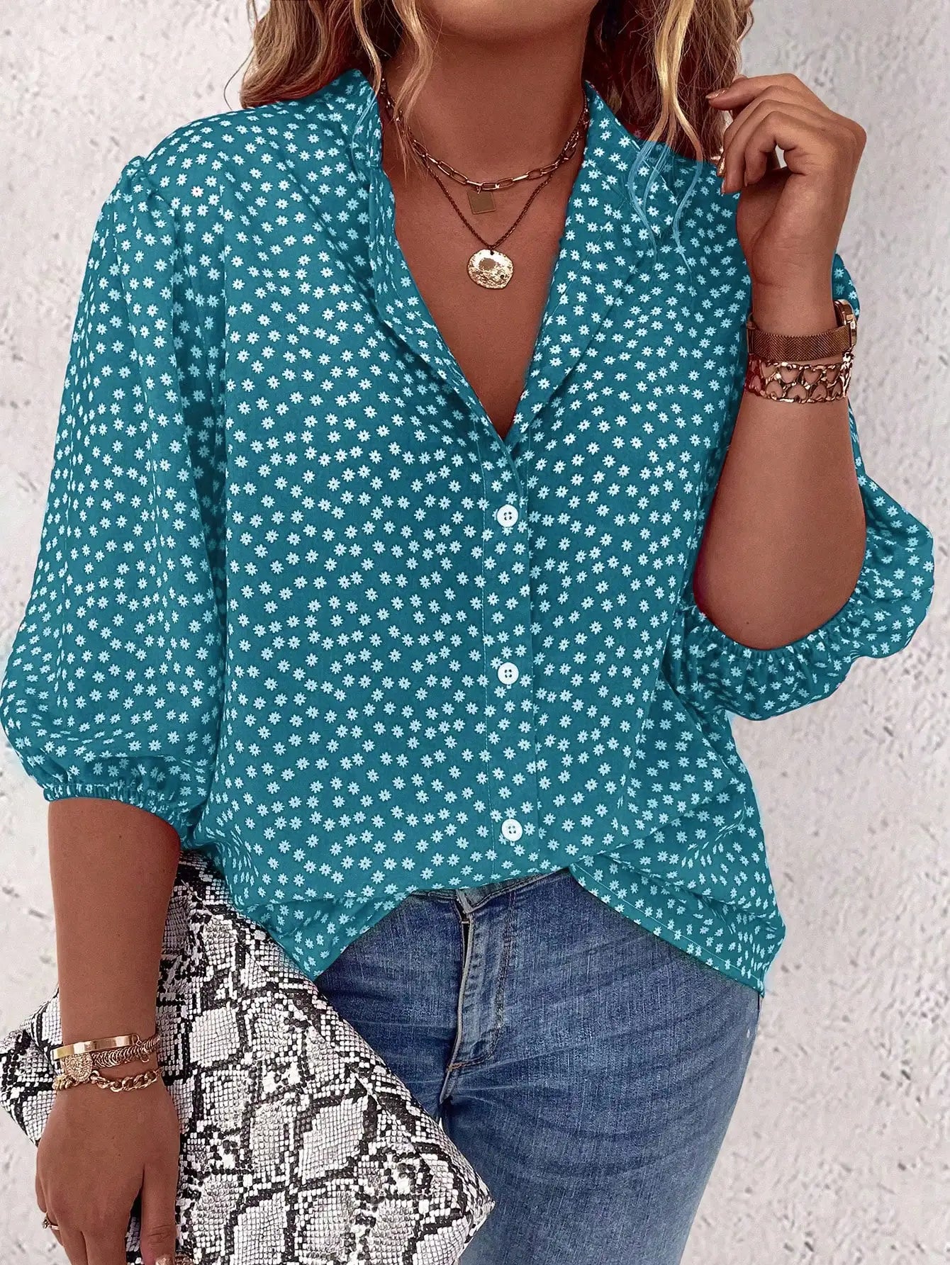 Plus Size Floral Long Sleeve Fashionable Casual Top