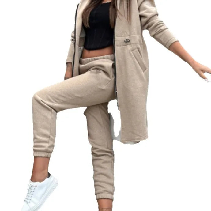 Pant Set Hooded Zipper Long Jacket Casual Straight Pants Solid Sporty Great For All Seasons. S-2XL