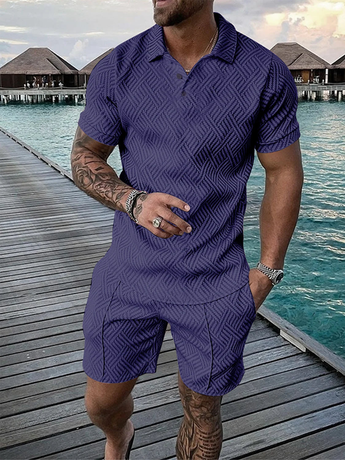 Men's summer fashion casual 3D printed Polo shirt lapel casual suit. S-5X