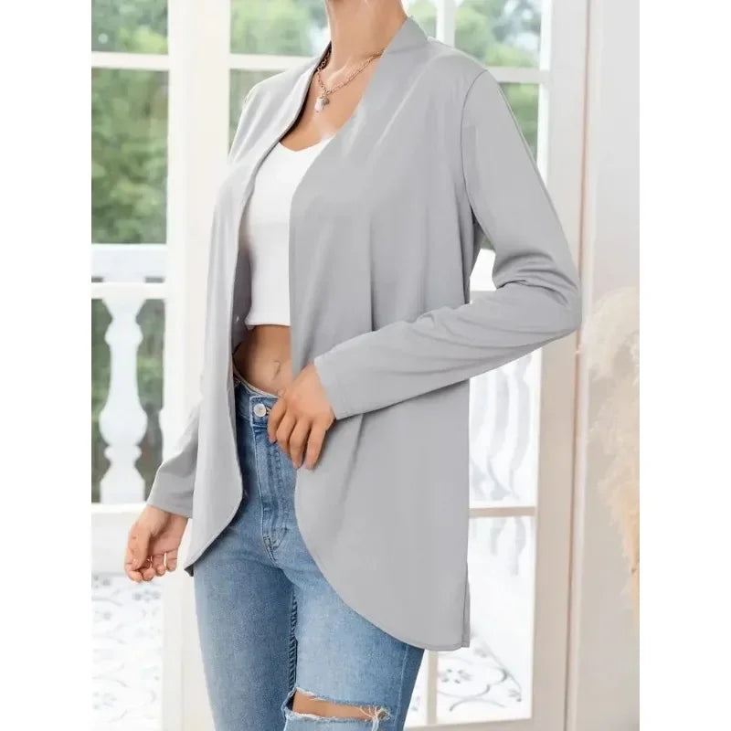 Spring and Autumn Women's New Solid Color Fashion and Temperament Plus Size Long Sleeved Loose Cardigan