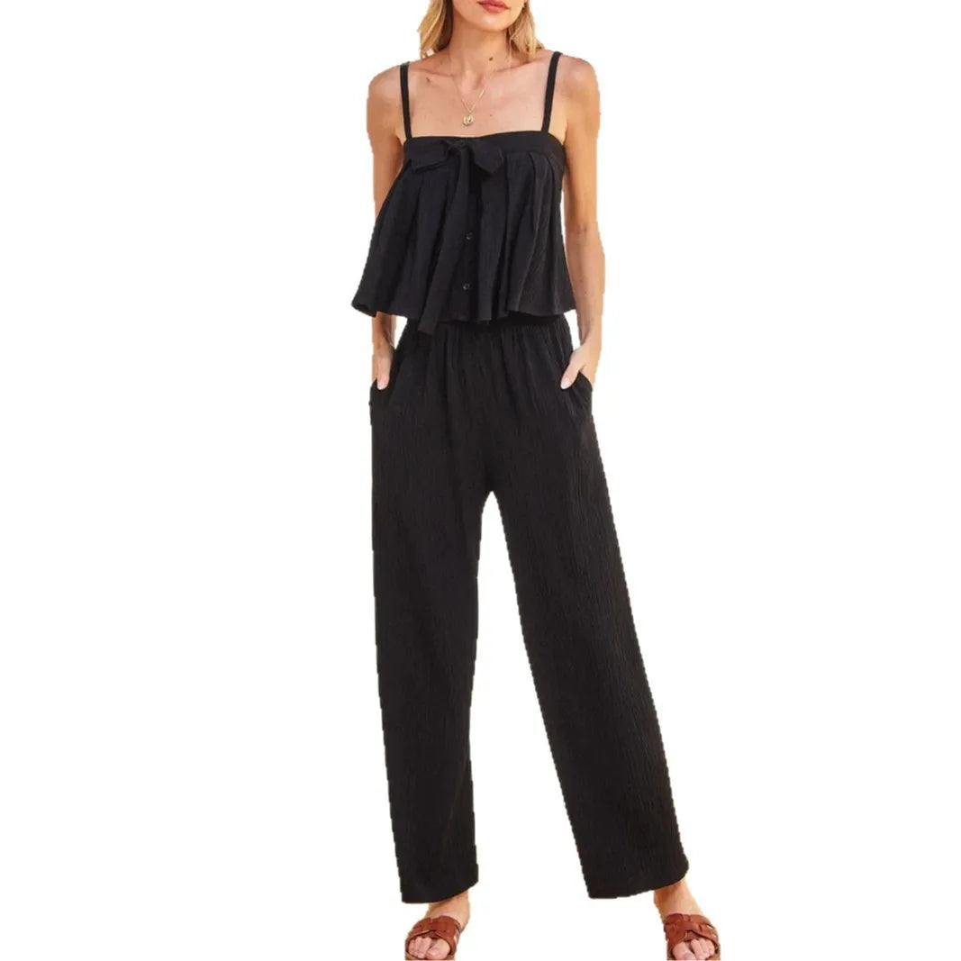 2025 Summer Women's Casual Elegant Solid Colour Top + Trousers Fashion Two-piece set. S-2X
