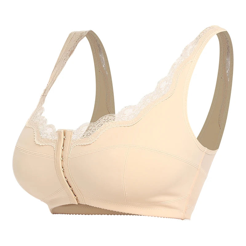 Women Plus Size Sports Bra Front Closure Full Coverage Lace Underwear Thin Mold Cup Bras Back Support Shapewear Wide Strap Vest