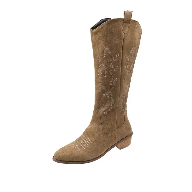 Women's Fashion Chunky Heeled Cowboy Boots Zipper Style Pointed Toe