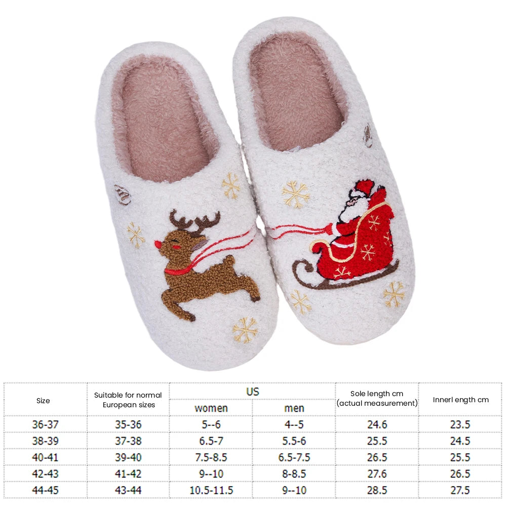 Unisex Christmas Santa & Elk Plush Slippers - Cozy Winter Couple Shoes
