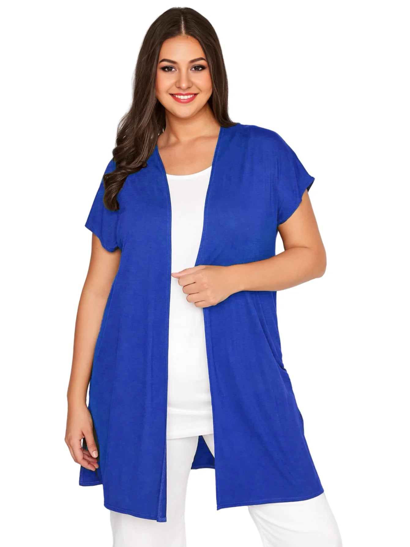 Womens Plus Size Summer Spring Short Sleeve Elegant Komono Cardigan Loose Open Front