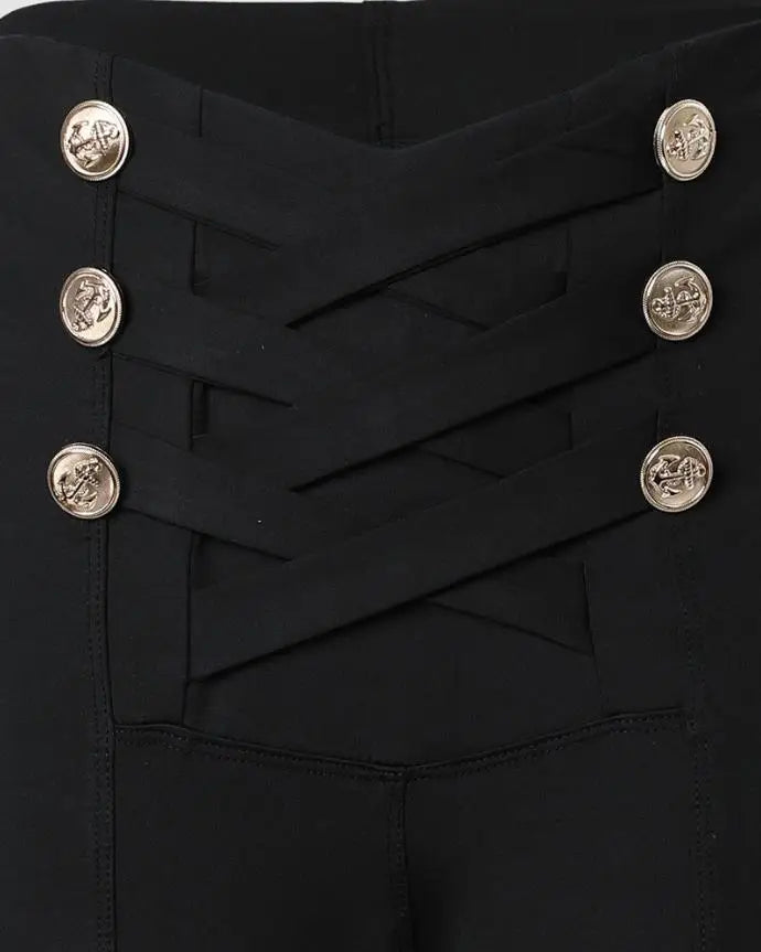 Ladies High Waist Pants 2025 Button Decoration Solid Colour Elegant Hip Lifting Skinny Pants