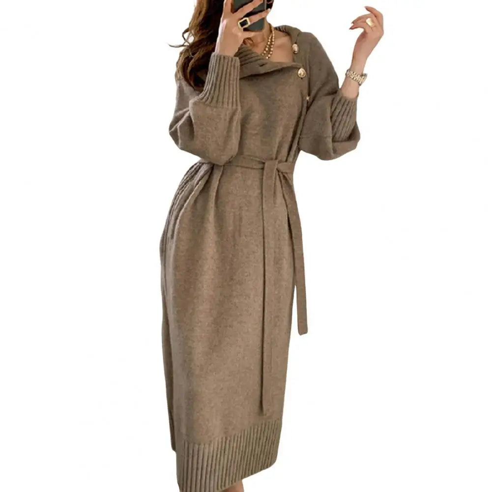 Women's Knitted Sweater Dress - Long Sleeve Warm Casual Loose Fit Dress S-2X