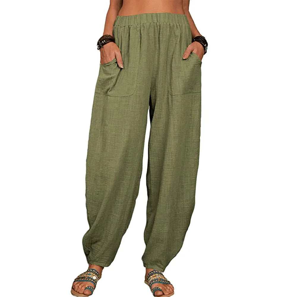 Summer Cotton Linen Pants for Ladies Full Length Casual Pants Loose Fit With High Waist. Sz S-3x