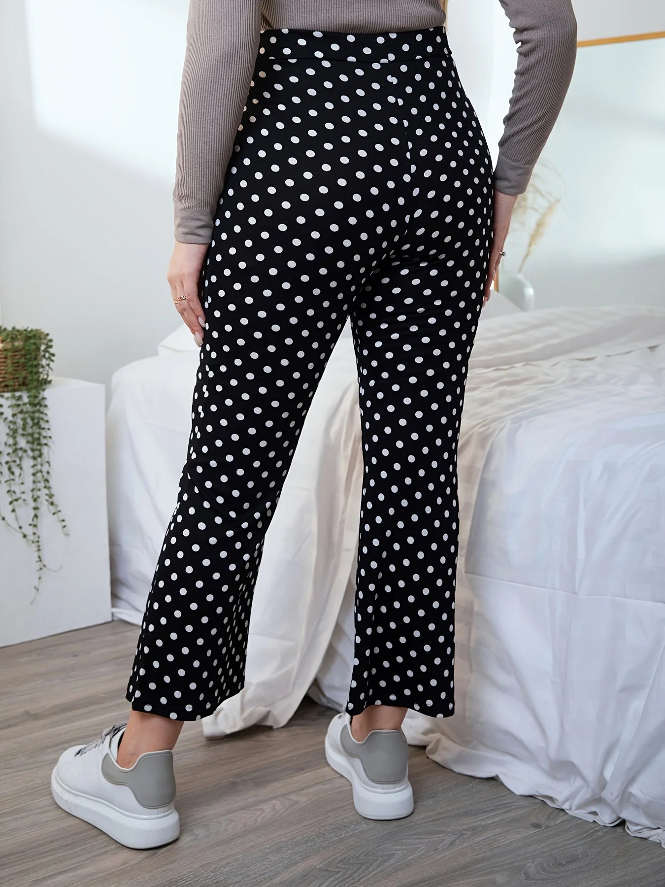 Women plus-size polka dot trousers wide leg pants