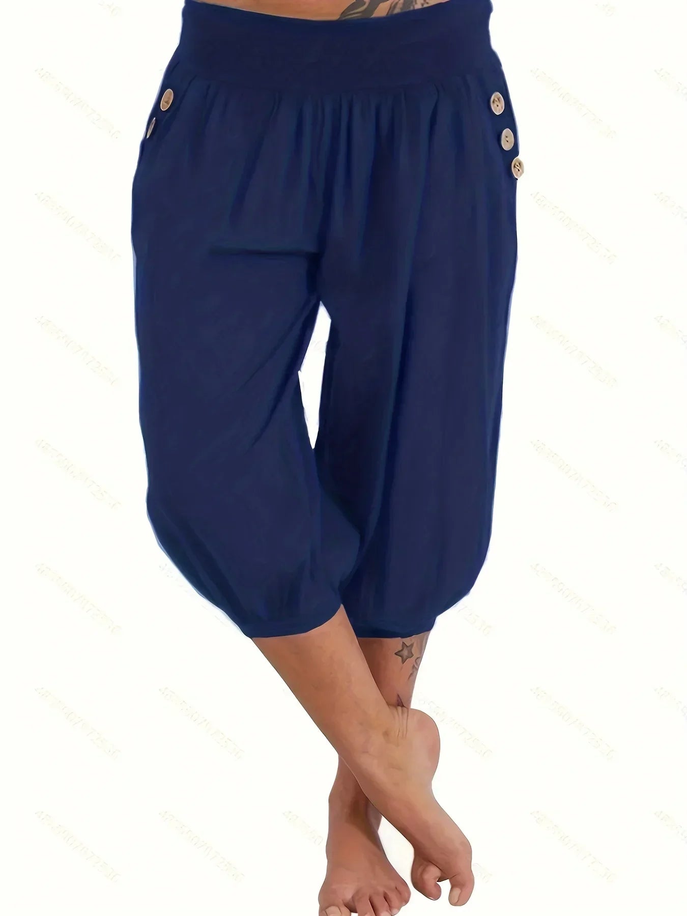 Plus Size Women's Fashionable Solid Colour Pocket Loose Cropped Pants Loose and Comfortable Casual Lantern Pants