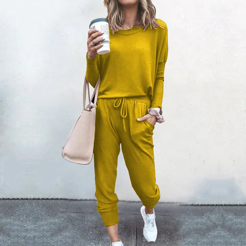 Ladies Casual 2 Piece Set, Solid Colour Round Neck Casual Wear. S-3x
