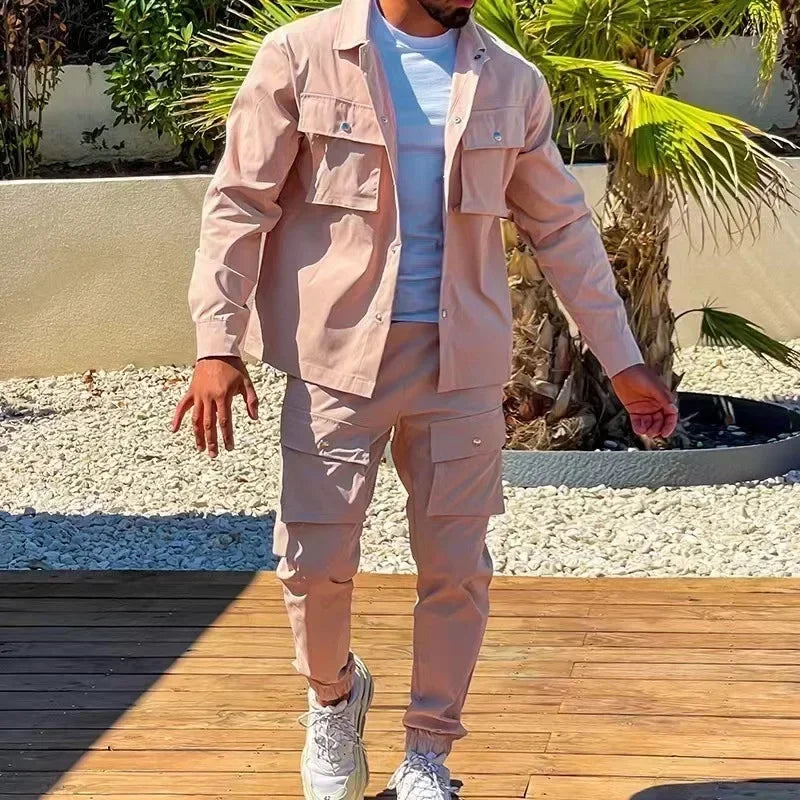2025 Fashion Men's Casual Set, Trendy Streetwear 2 Piece With Pockets. S-XXXL
