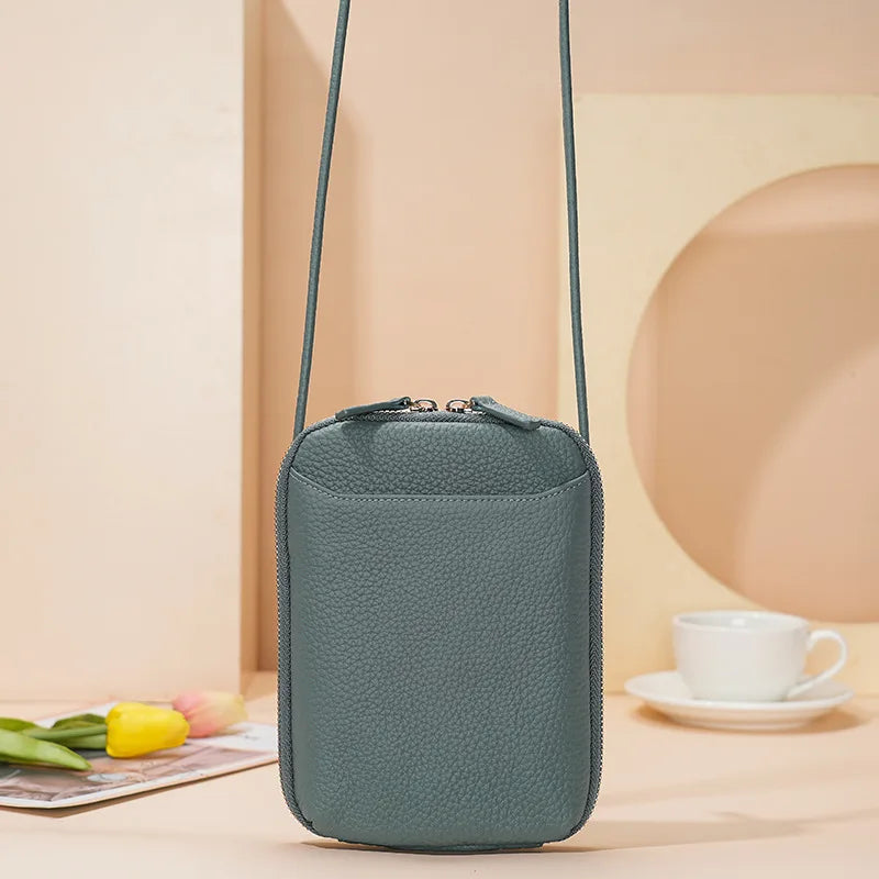 Genuine Leather Zipper Cross-body Shoulder Bag
