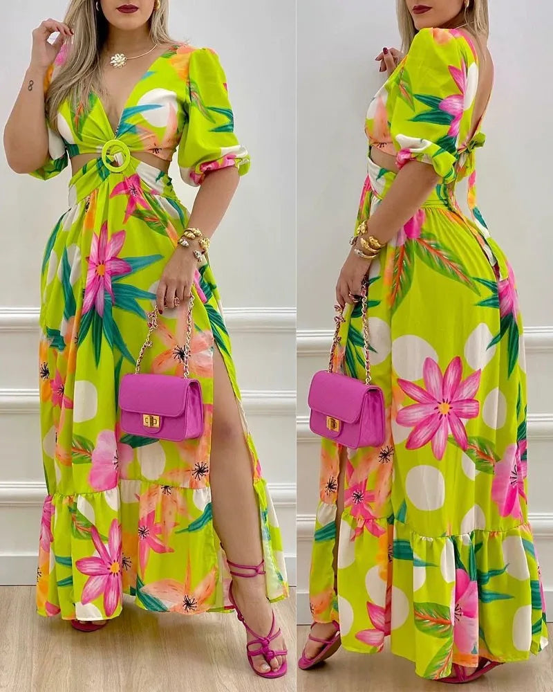 Women Summer Long Maxi Dress V-neck Sexy Fashion Dress. S-XL