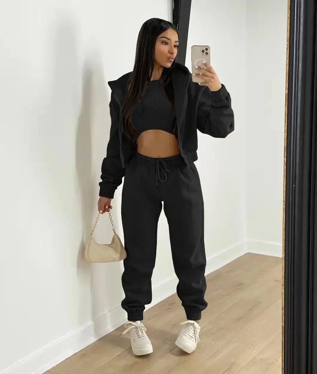 3pcs Women's Clothing Set Fleece-lined Hooded Sweater & Sleeveless Tank Top & Sweatpants Pants. S-2x