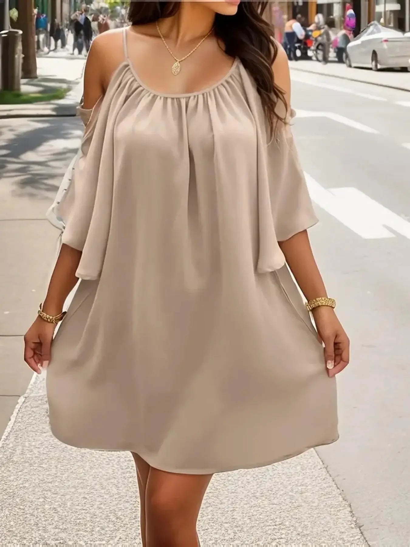 Plus Size 1XL-5XL Women Summer Casual Solid Color Dress Elegant Off Shoulder Relaxed Fit Cute Dress