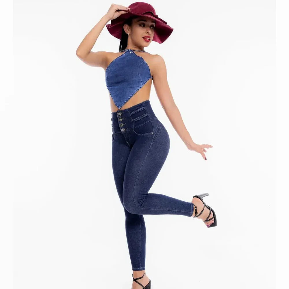 Skinny Stretch Jeans Gray and Blue Denim Sexy Trendy High Waist . Sz S-4x