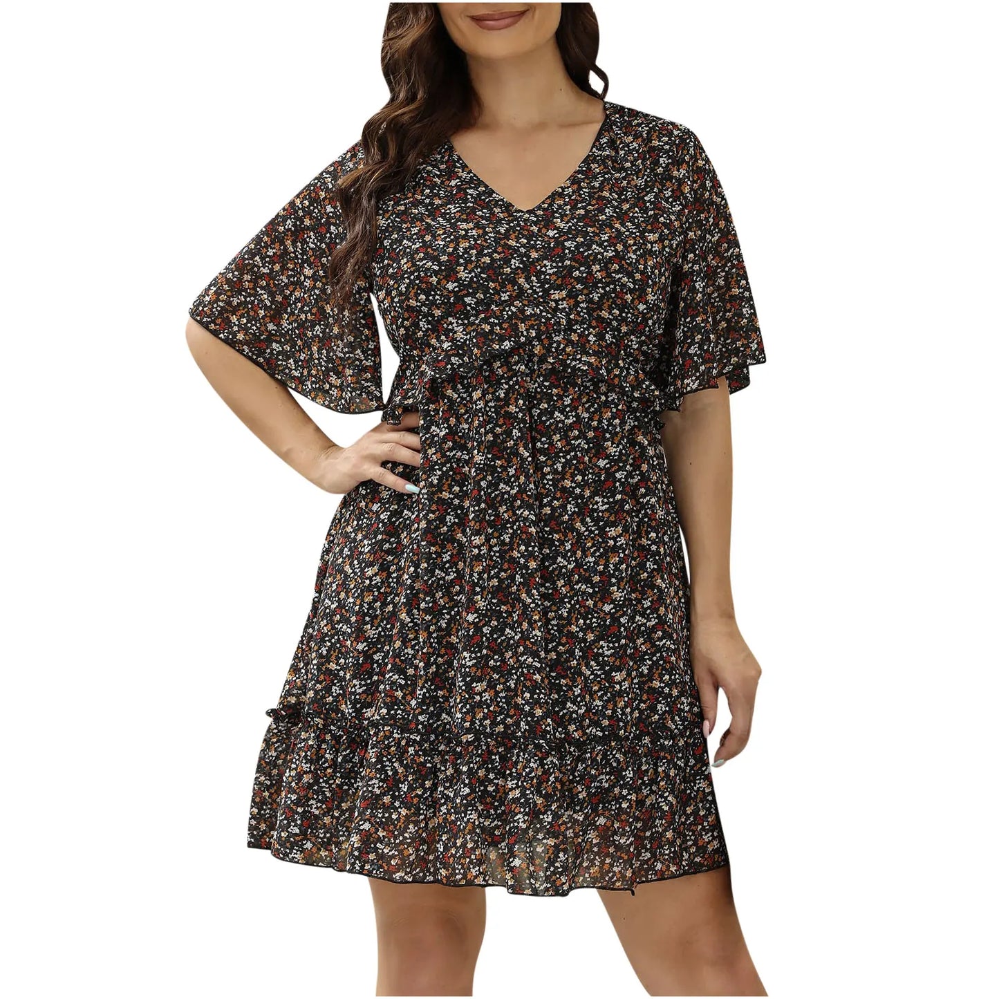 Oversized Women's Dress Loose Flare Fashion Casual Printed Flower Pattern Long Dresses Plus Size For Spring Summer