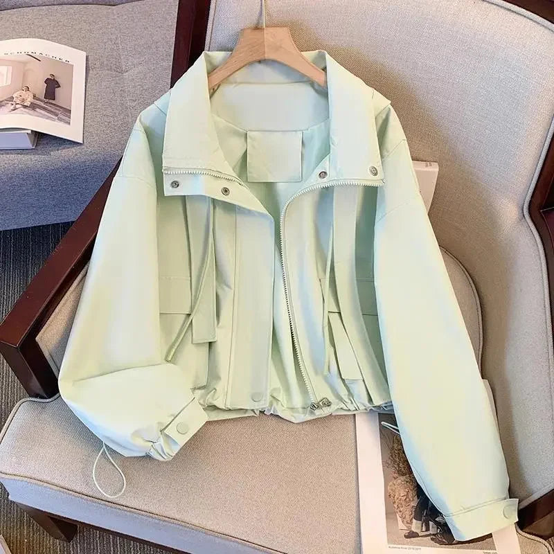 2025 New Spring Women Cropped Hooded Jacket Casual Thin Loose Windbreaker. S-XL
