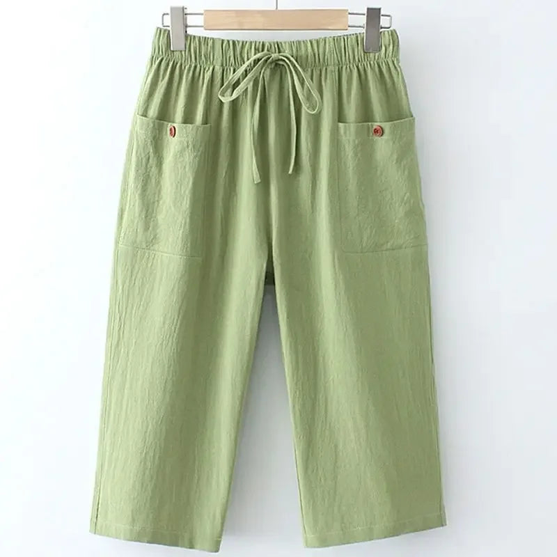 Plus Size Summer Loose-fit Women's Elastic Waist Casual Capri Pant
