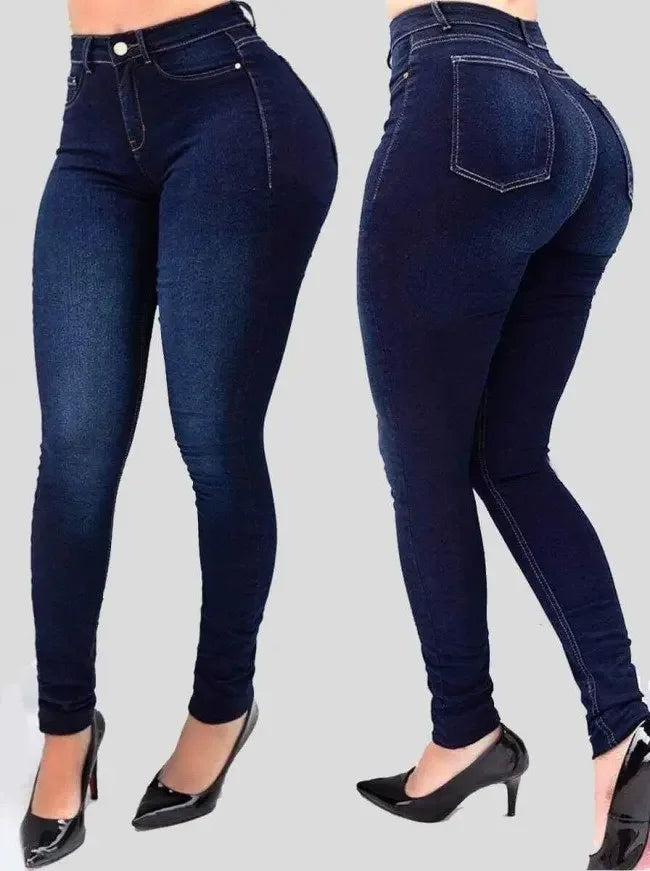Women's High-Waist Slim Fit Denim Jeans - Figure-Shaping Pencil Pants