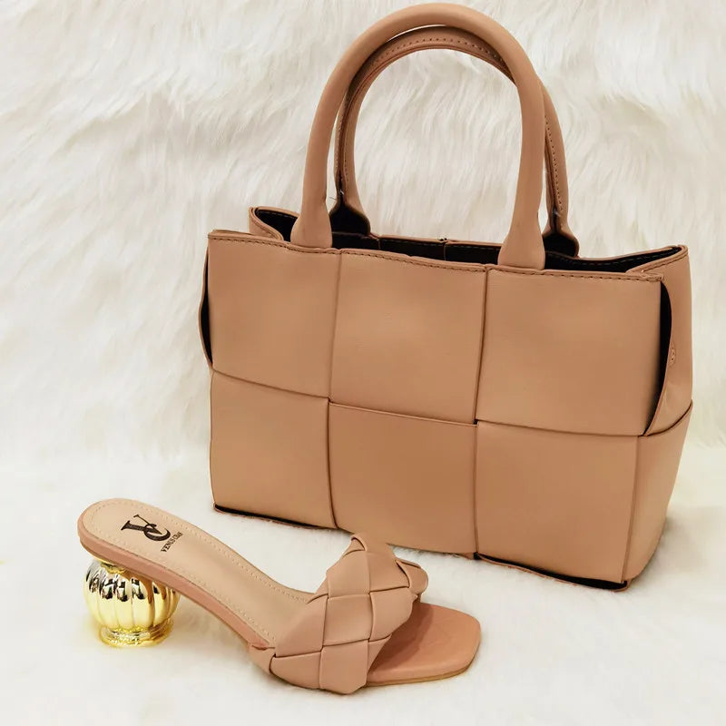 Italian latest design snake pattern platform with matching handbags