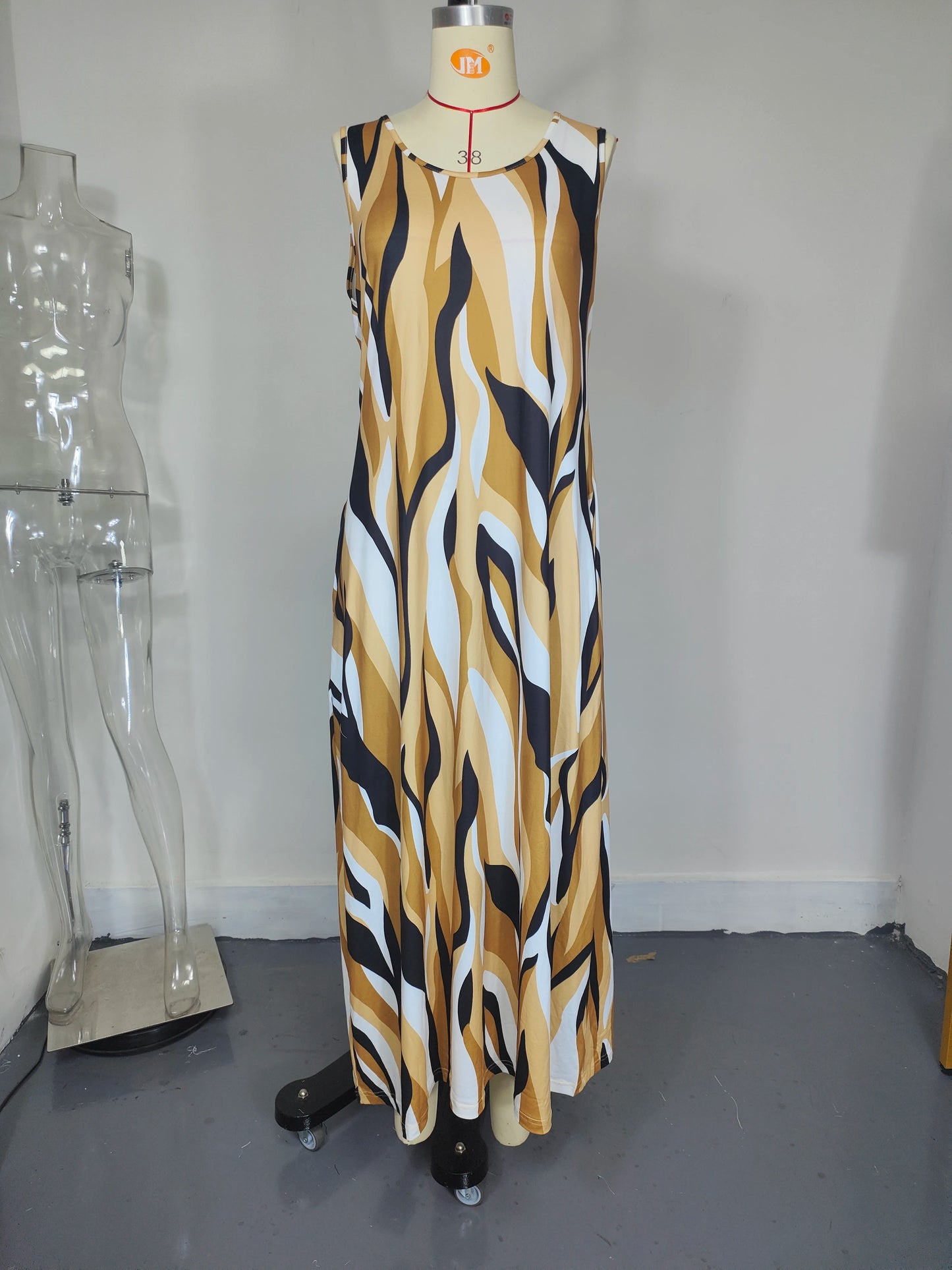 European Style Plus Size Women's Summer Printed Round Neck Dress