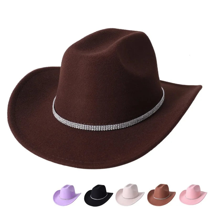 Fashion Rhinestone Cowboy Hat for Women Shape able Wide Brim - Felt Western Cowgirl Hats