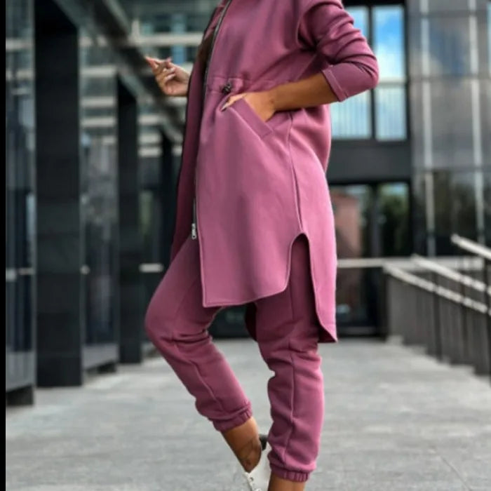 Pant Set Hooded Zipper Long Jacket Casual Straight Pants Solid Sporty Great For All Seasons. S-2XL
