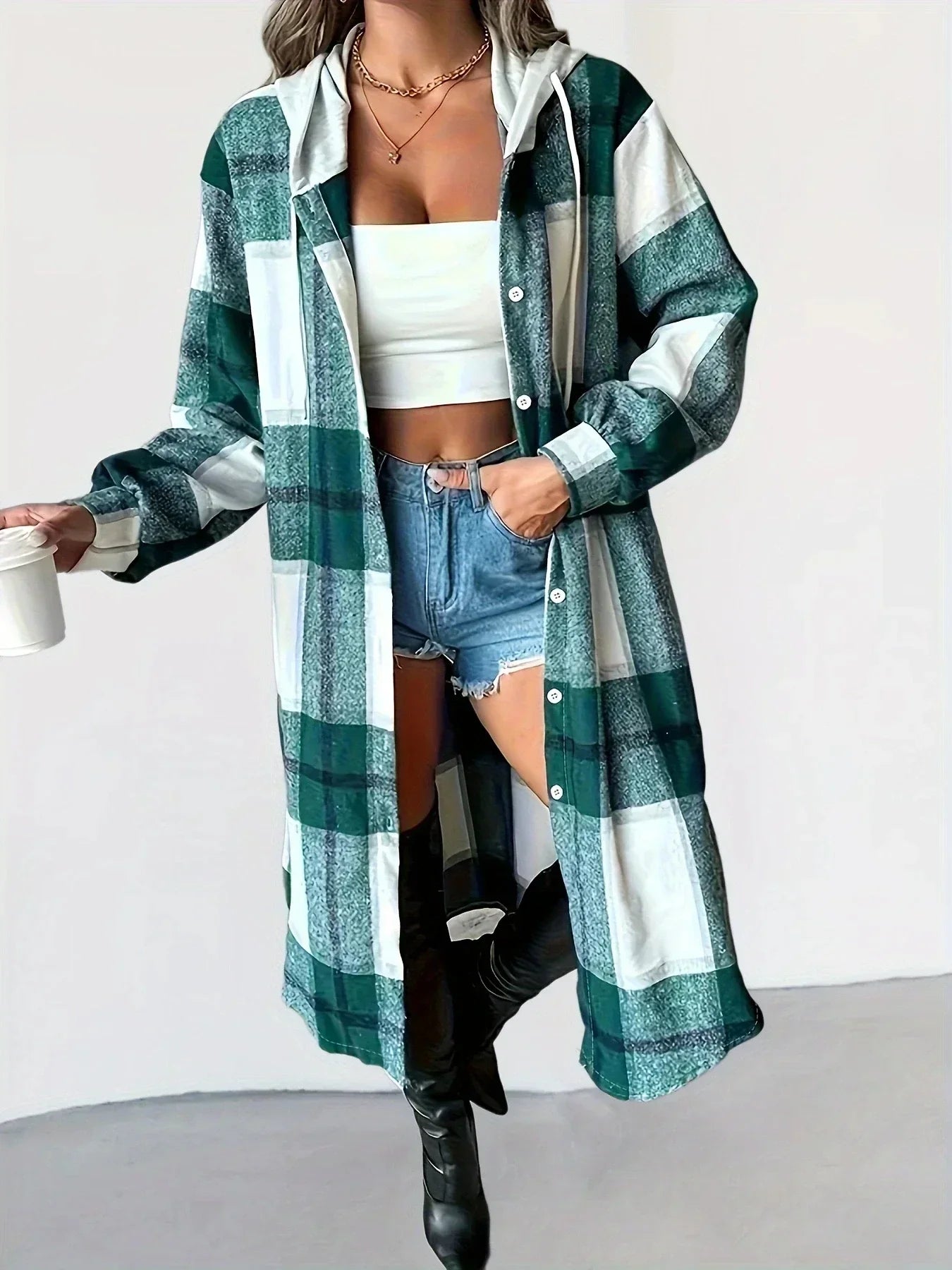 Plus Size 1XL-5XL Women's Hooded Long Coat.