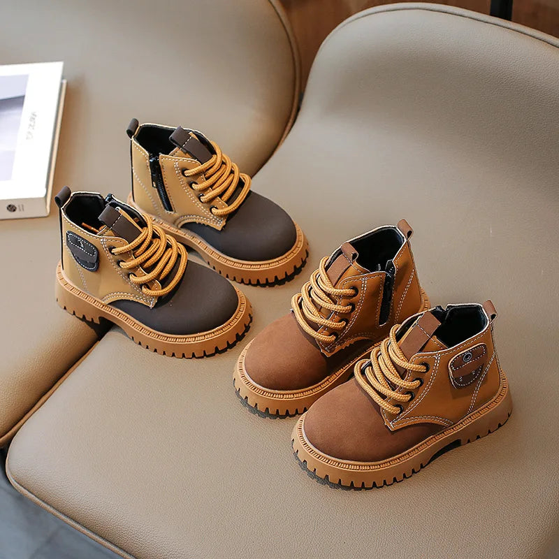 Kids Leather Boots 2023 Boys Fashion Single Boots Baby Short Boots Autumn New Girls Soft Sole Shoes