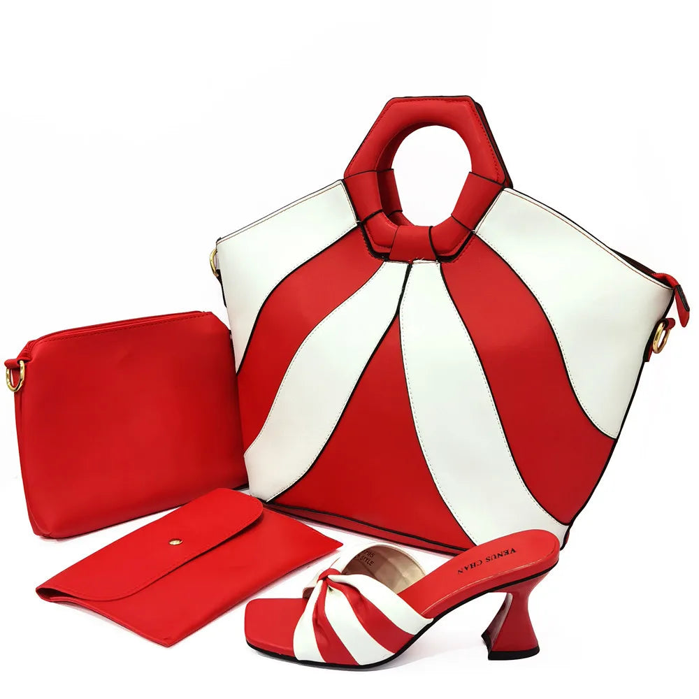 Italian latest design snake pattern platform with matching handbags