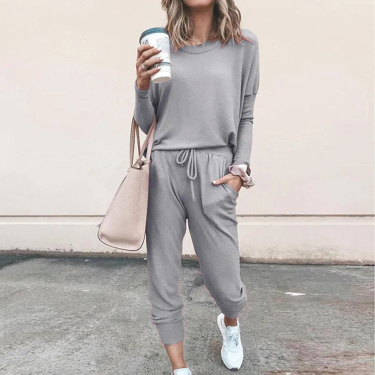 Ladies Casual 2 Piece Set, Solid Colour Round Neck Casual Wear. S-3x