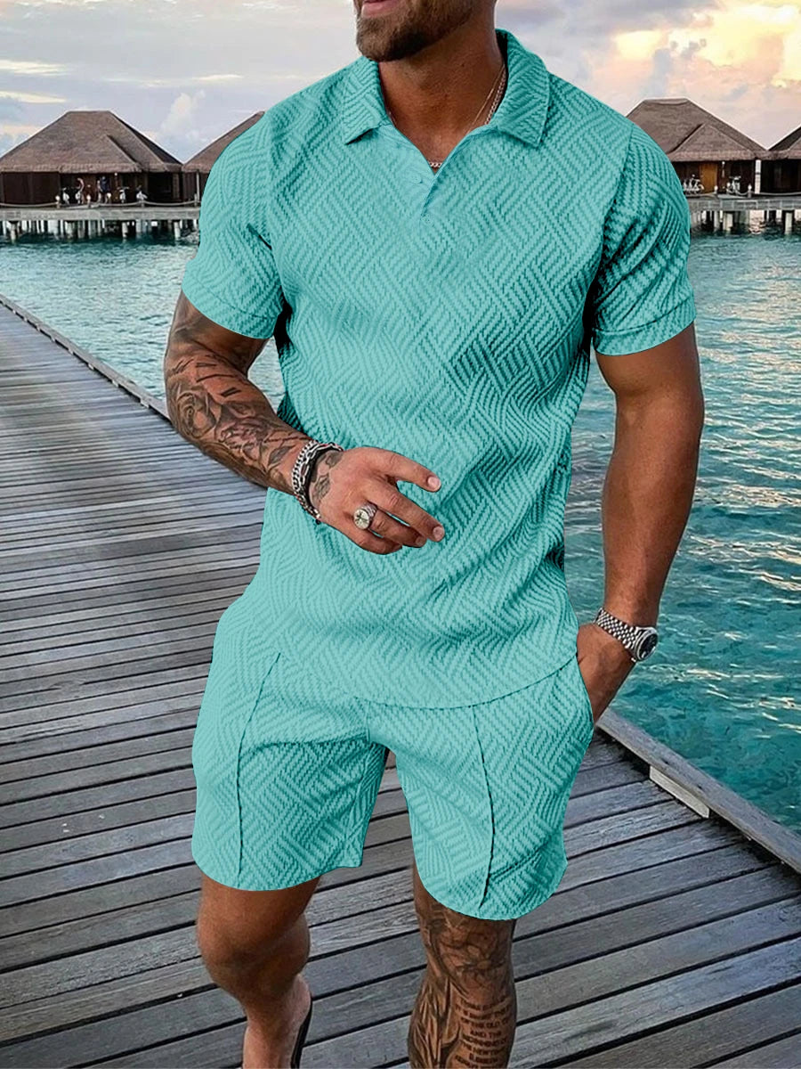 Men's summer fashion casual 3D printed Polo shirt lapel casual suit. S-5X