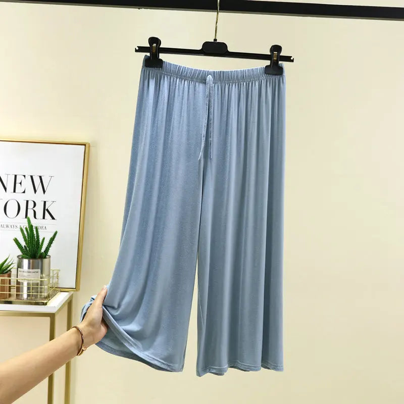 Plus Size Capri Pants Women's Summer Loose Fit Wide Leg Elastic Waist Casual Wear
