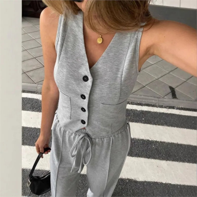 Fashion Side Stripe Women 2 Piece Set New Vest Top And Wide Leg Pants Sports Style Casual Set. S-2X
