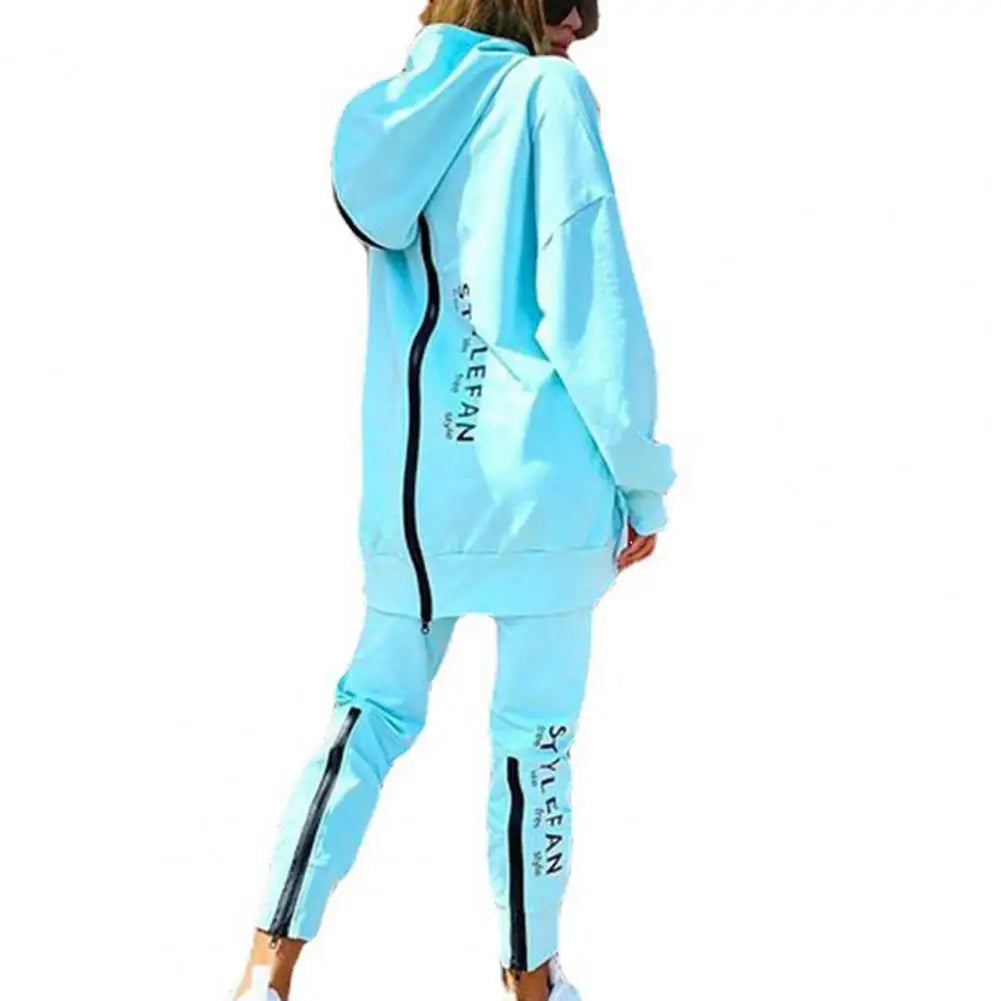 Ladies Casual Two Piece Set Loose Fit Back Zipper Long Hoodie Pant Set Thin Sportswear Pullover Street Wear.