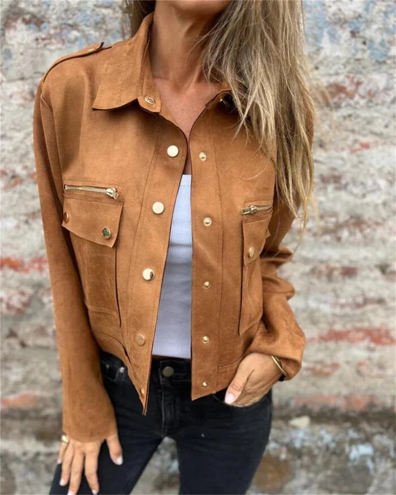 Plus size women's fashion casual deerskin velvet button long-sleeved jacket