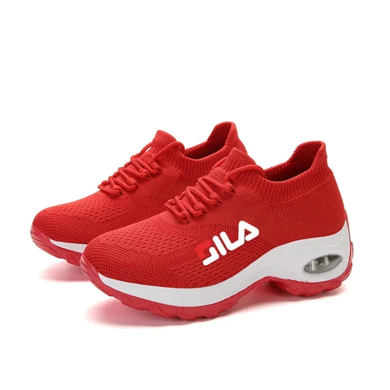Women Tennis Breathable Mesh Height-increasing Slip-on Sneakers Thick Bottom Platform