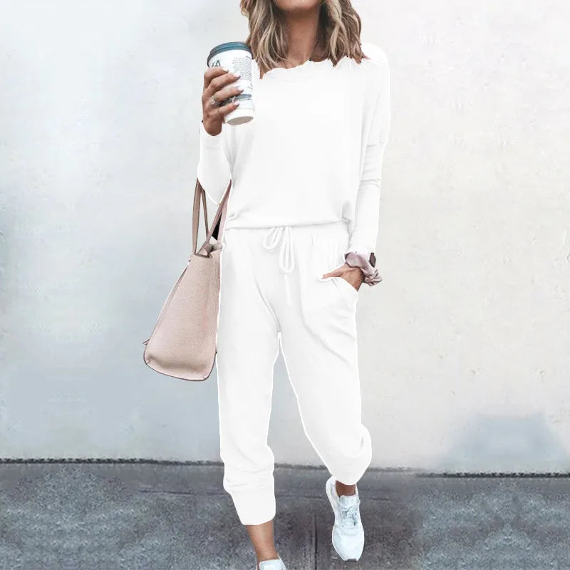 Ladies Casual 2 Piece Set, Solid Colour Round Neck Casual Wear. S-3x