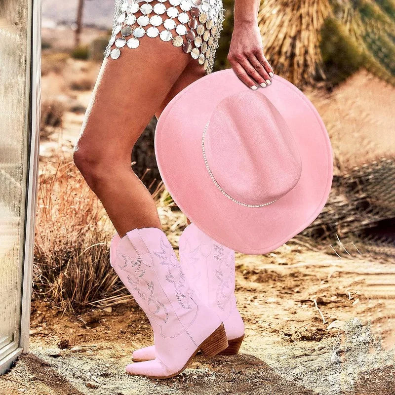 Fashion Rhinestone Cowboy Hat for Women Shape able Wide Brim - Felt Western Cowgirl Hats