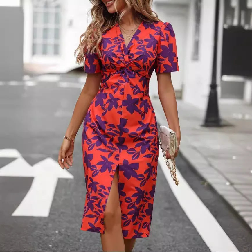 Summer Short Sleeved V-Neck Dress. S-2X