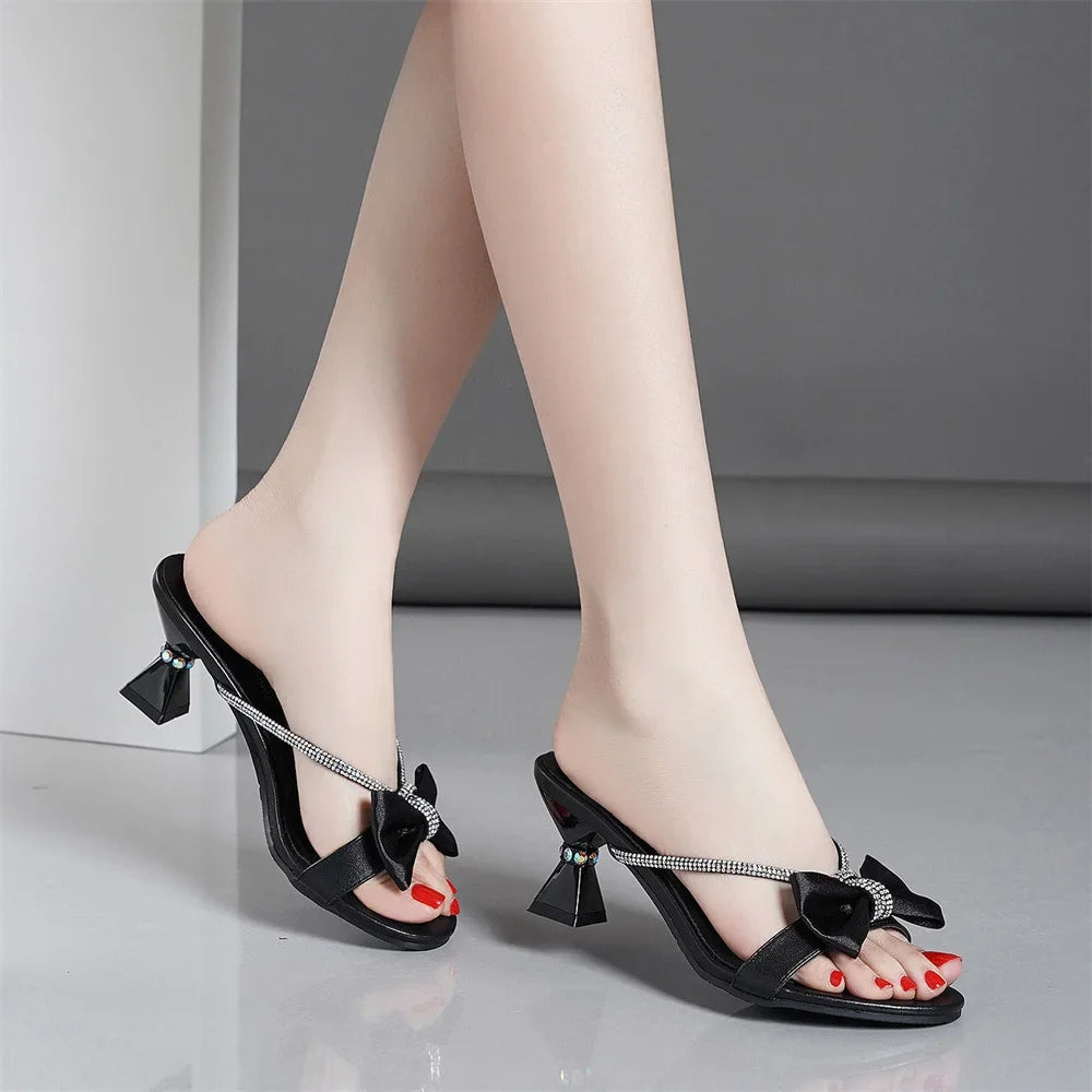 Luxury Women Sandals Party Bow Design Rhinestone Strap Wine Cup Heel Open Toe Lady Sandals .