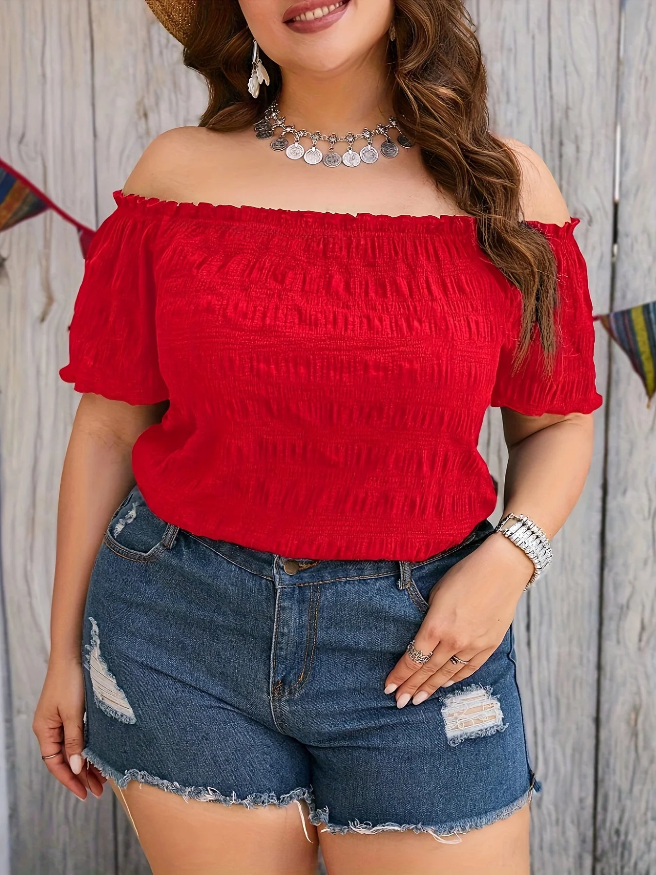 Plus Size Summer Women Elegant Off The Shoulder Fashion Solid Loose Top