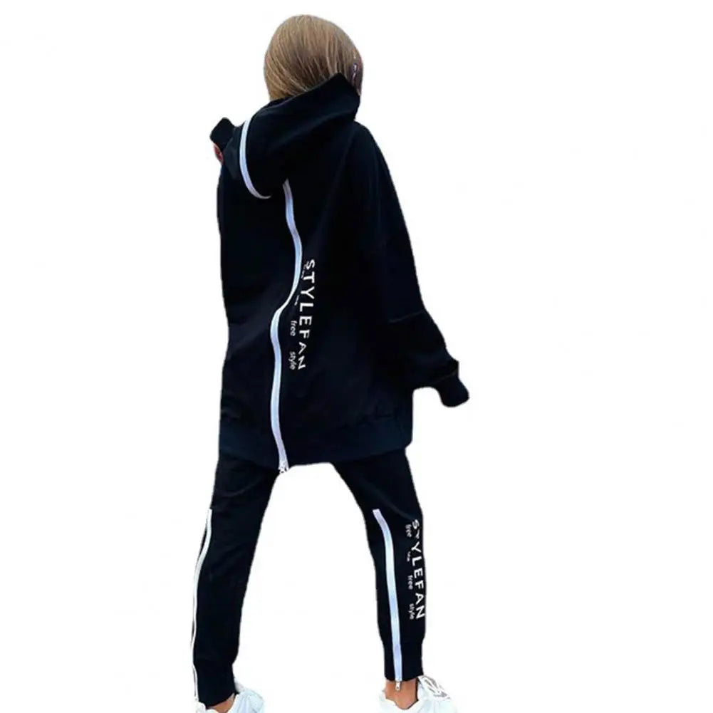 Ladies Casual Two Piece Set Loose Fit Back Zipper Long Hoodie Pant Set Thin Sportswear Pullover Street Wear.