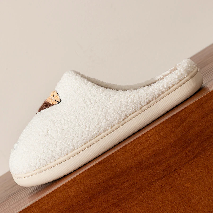 Women's Embroidered Tini Time Pattern Slippers - Cozy Winter Plush Home Shoes