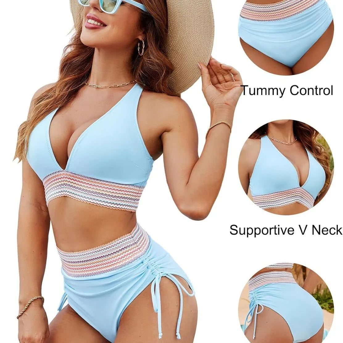 2025 Quality High Waist Bikini Swimsuit Set with Chest Pads and Adjustable Shoulder Straps