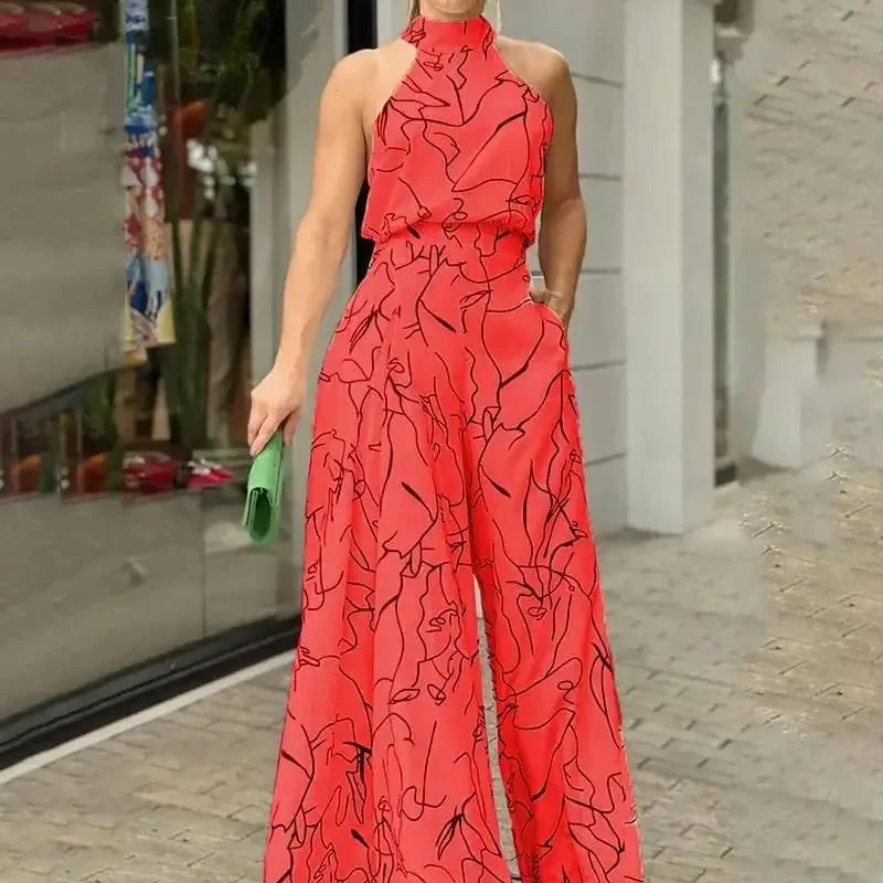 Women's Elegant Jumpsuit Wide Leg Long Pant Summer Sexy Sleeveless Women Casual Print Jumpsuit. S-3X